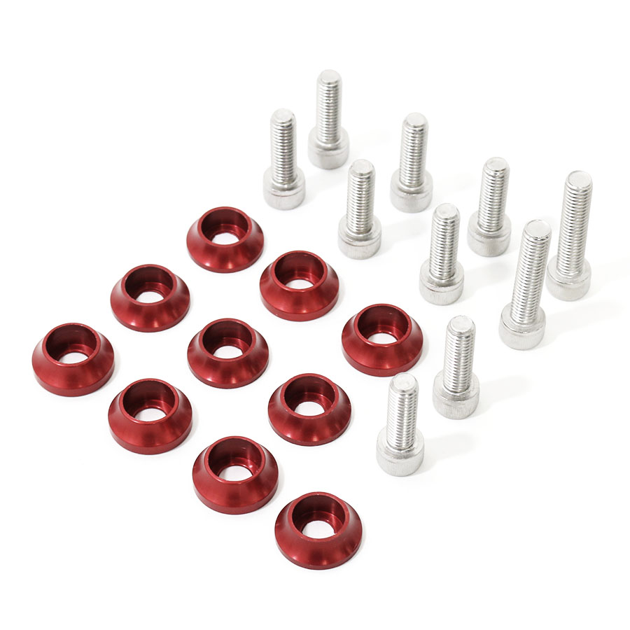 thumbnail image 2 of 20-Piece Red CNC Billet Aluminum Bolt Dress Up Kit – Fender & Bumper Washer Kit For Car Engine Bay 2 of 4